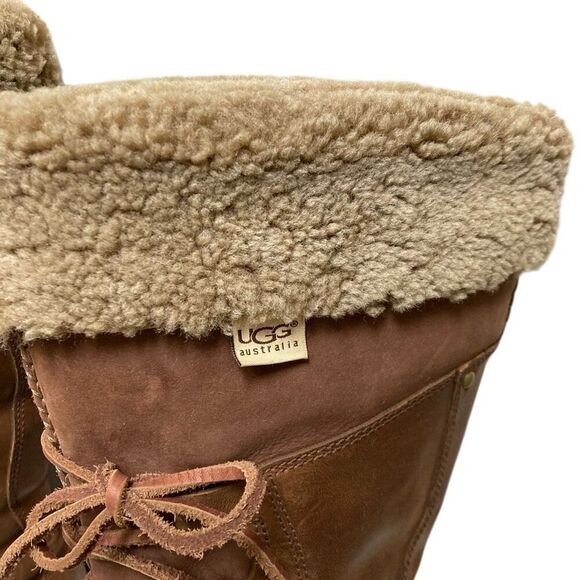 UGG Australia tan leather lace up Tall Torrey women’s 9 Sherling cuff/ lined - Picture 7 of 15